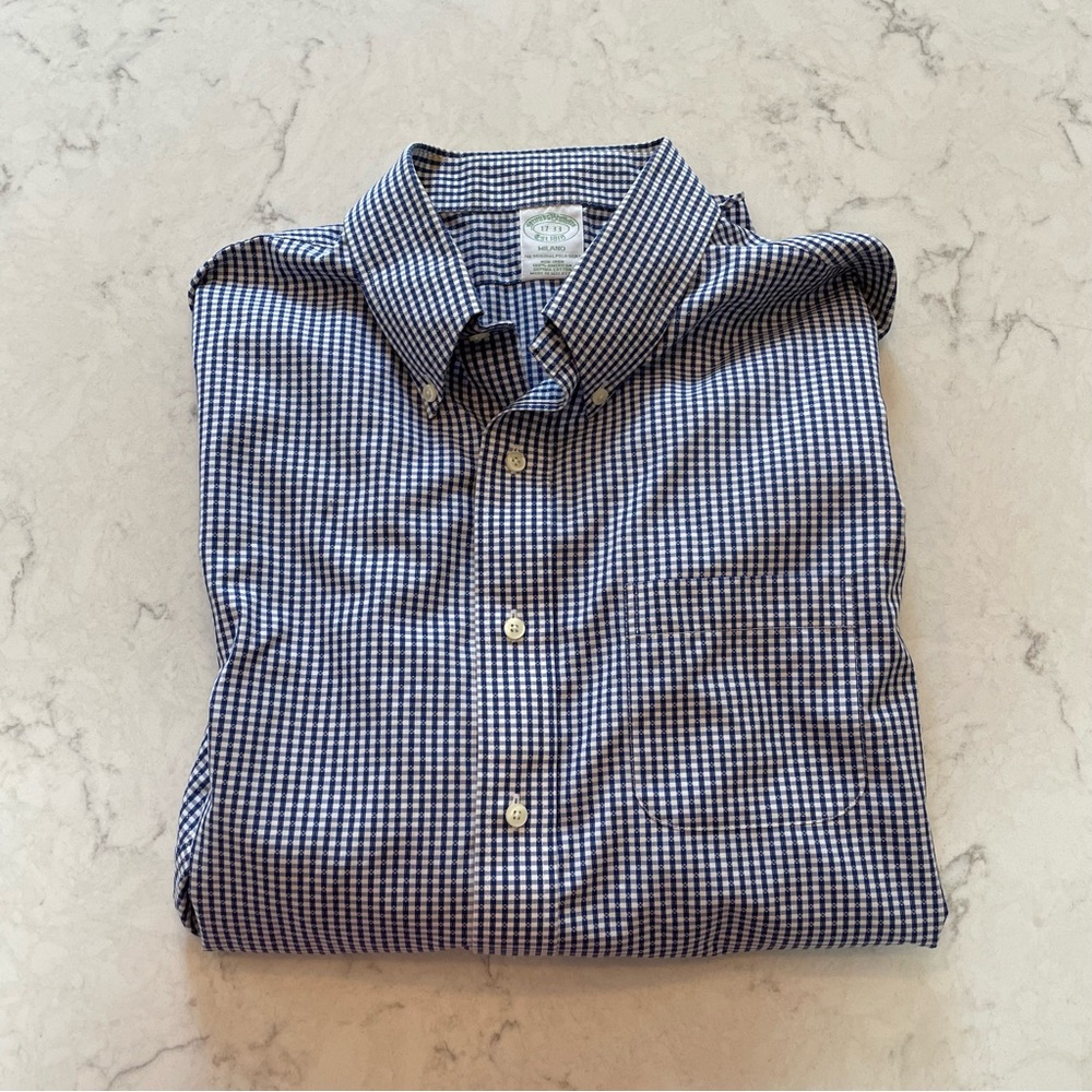 Brooks Brothers Milano Slim Fit Long Sleeve Button Down in Blue & White Gingham